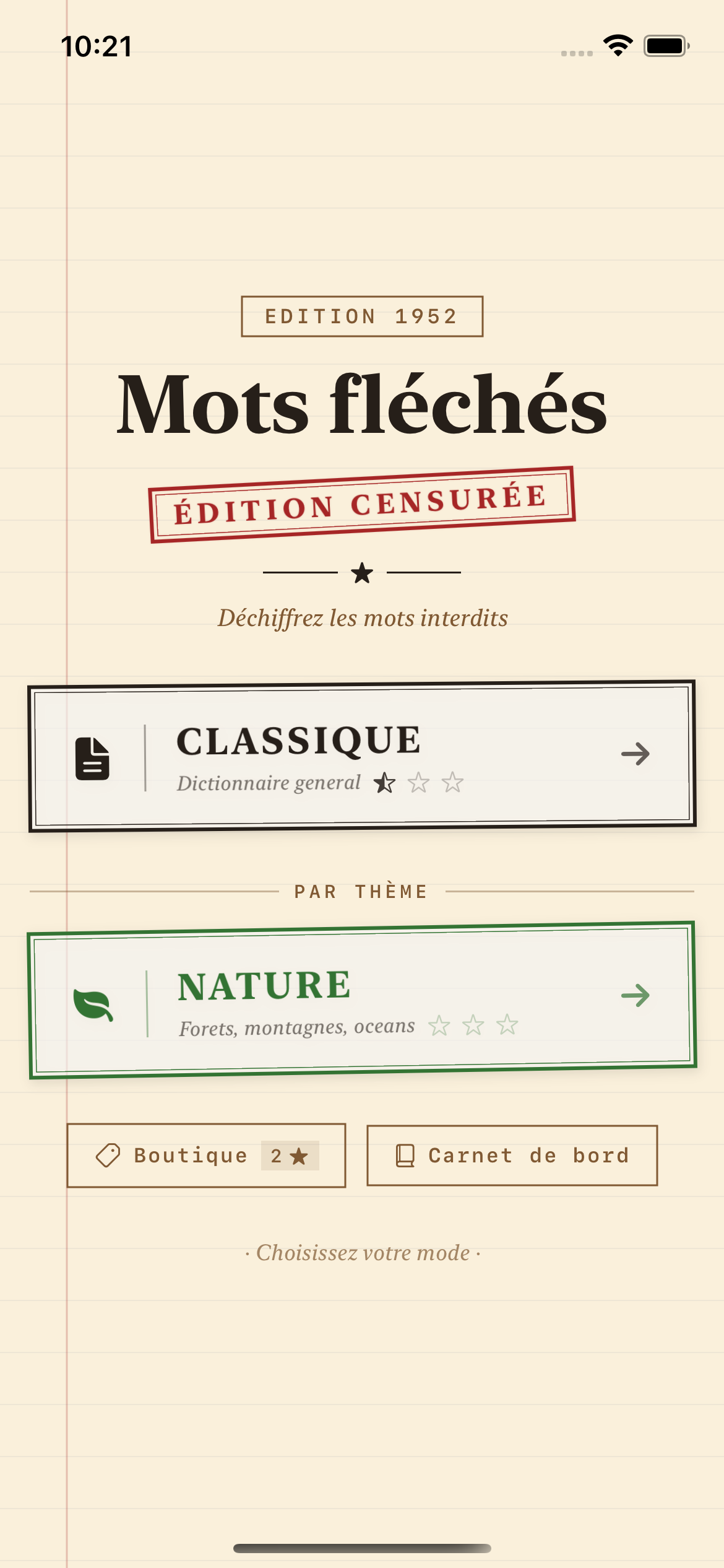 Menu Mots Fléchés